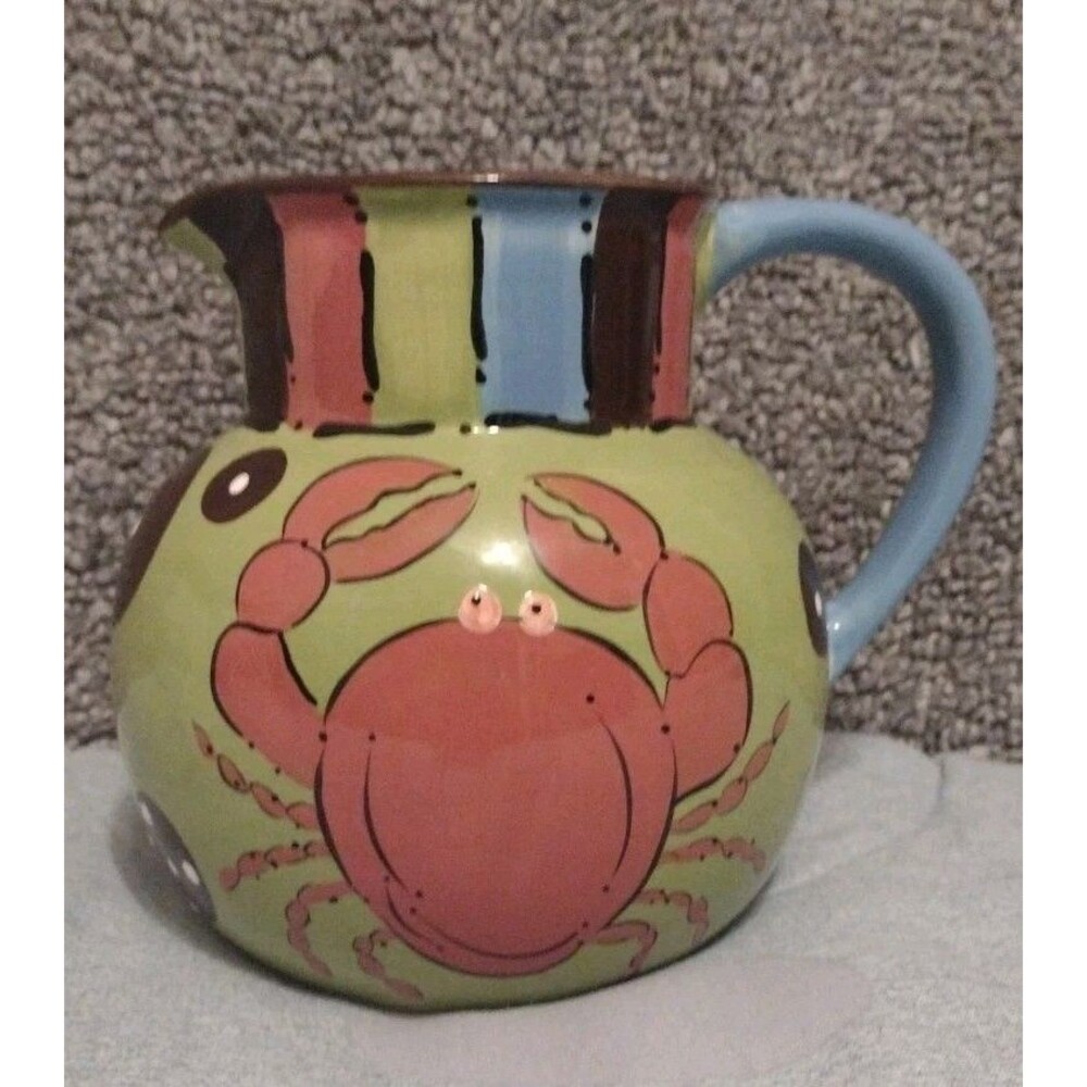 Burton & Burton FIB Real Fishing Ceramic Crab Theme Pitcher.